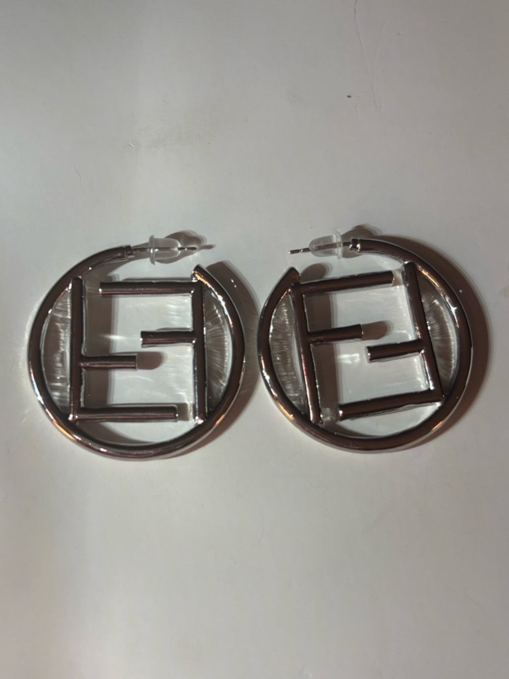 Silver Hoop Logo Earrings - Geometric Double E